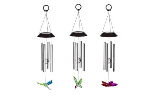 Evergreen Solar Windchime Dragonfly Hummingbird and Butterfly (27.8L - 3 Asst.)